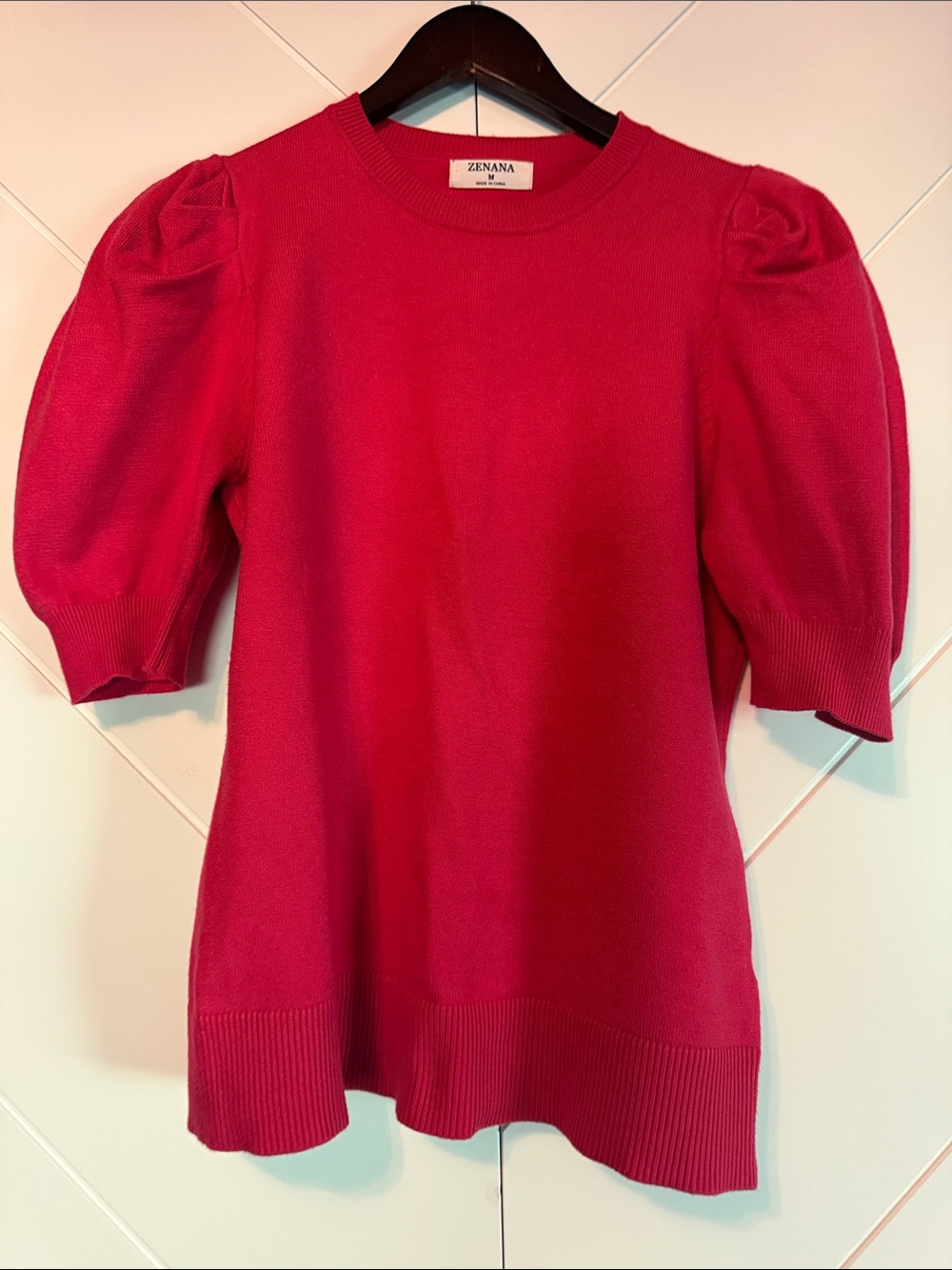 Zenana Outfitters Women's Pink Puff-Sleeve Knit Sweater